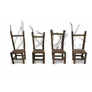 Set of 4 Rustic Miniature Log Chairs Tiny Bark & Branch Decor Fairy Garden
